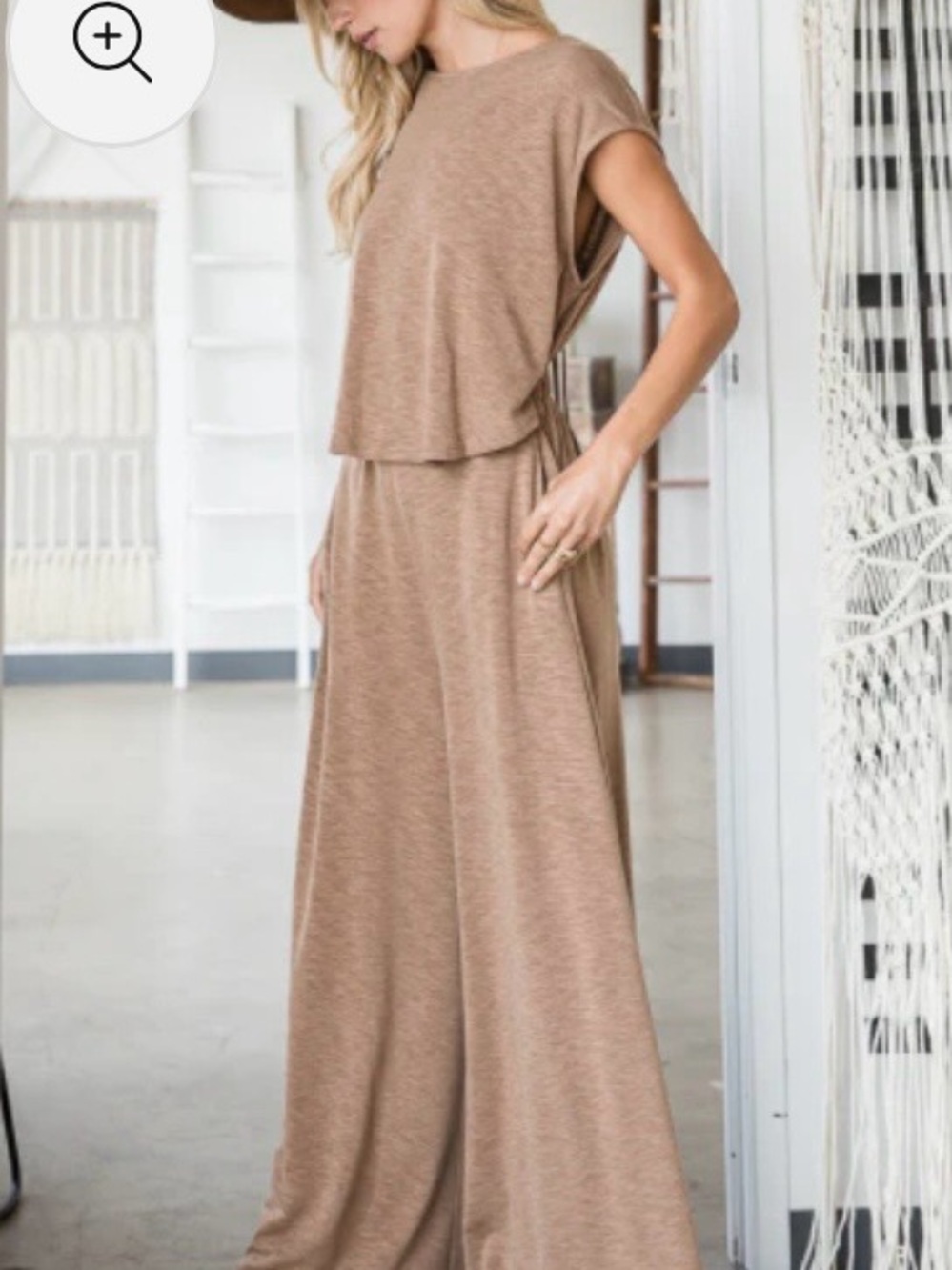 Bucket List Open Front Wide-Leg Knit Jumpsuit in Brown size M - Picture 4 of 10